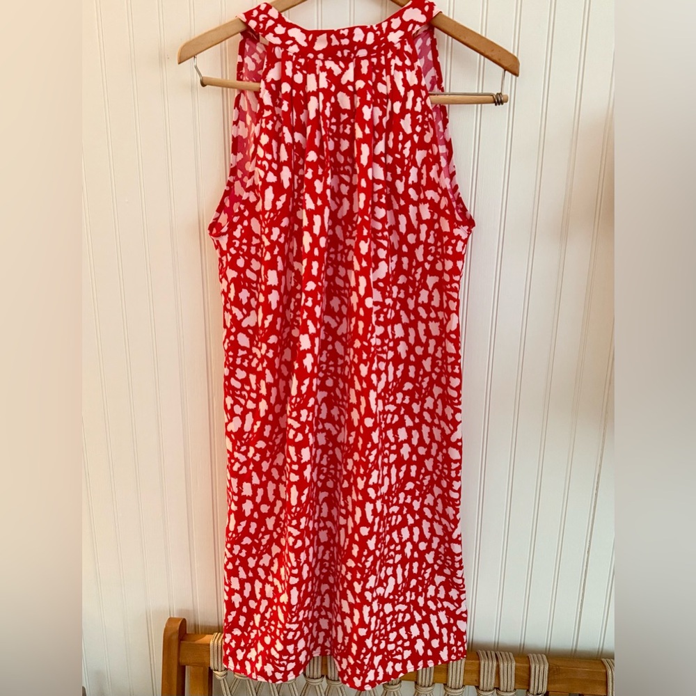 SHEIN Red and White Patterned Midi Dress Size Medium - Like New Condition